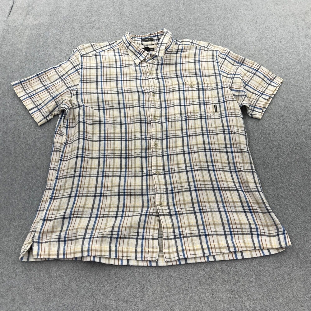 Eddie Bauer Shirt Mens XL White Colorful Gauzy Seersucker Short Sleeve Button